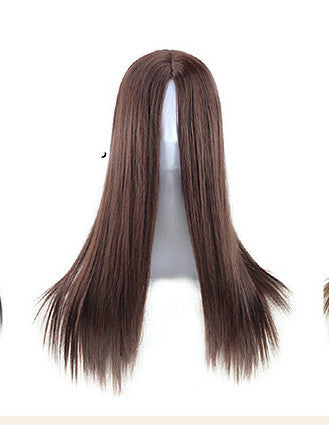 Split Black Long Straight Full Headgear Fashion Wig