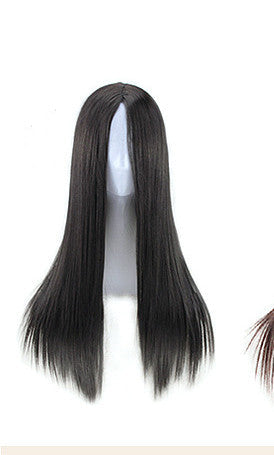 Split Black Long Straight Full Headgear Fashion Wig