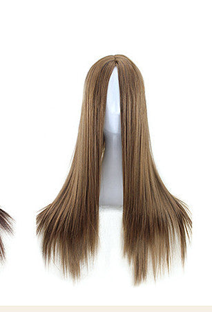 Split Black Long Straight Full Headgear Fashion Wig